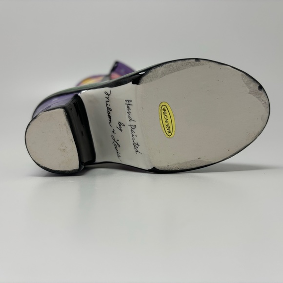 Milson & Louis Hand Painted Boot Shoe Vase Green Purple Pink Floral Geometric - Picture 5 of 5